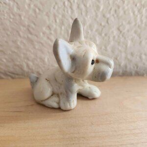 1950’s Scottish Terrier Scottie White Blue Dog Ceramic Figurine Miniature Animal